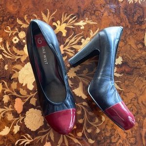 NINE WEST sz6.5 patent & leather cap toe work pumps heels